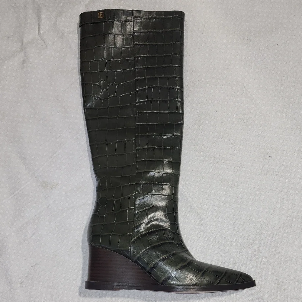 Franco Sarto Green Wedge Boots with Croc Texture